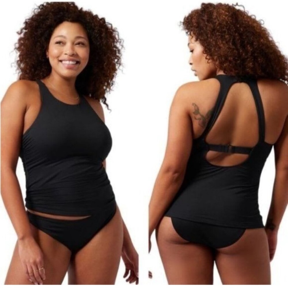 Athleta Maldives Bra Cup Swim Tankini Top in Black - Size 38 D/DD (XL)